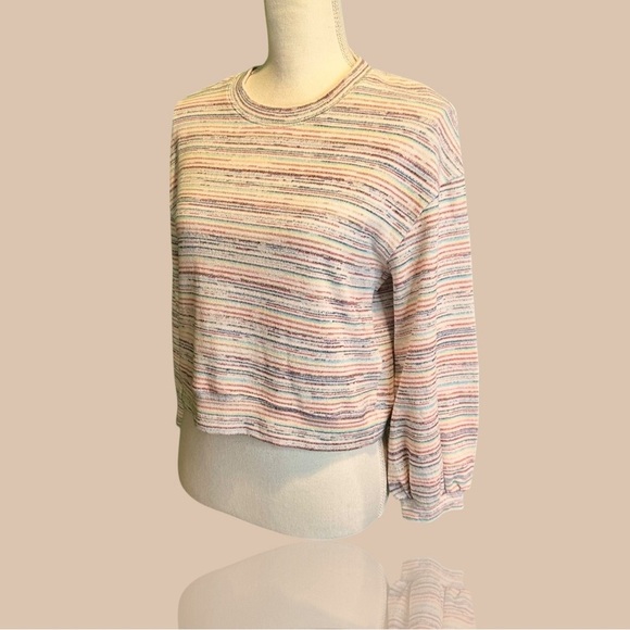 Madewell ‘Bubble-Sleeve Crop Top’ Sweatshirt in “Rainbow Stripe” Size Small - Picture 8 of 16